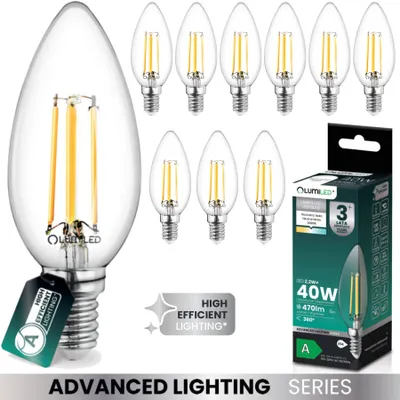 Obrázek produktu pro LUMILED Sada 10 LED žárovek ultraúčinná B35 E14 energetické třídy A 2,2 W 470 lm nahrazuje 40W 4000K neutrální bílou žárovku čiré sklo 360° vyzařovací úhel nestmívatelná Sada 10 kusů
