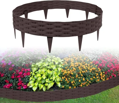 Productafbeelding van 5 Meter Gazonrand Bloembedrand Tuinpalissade in Rotan-Look - Flexibele Kunststof Palissade - UV-Bestendig