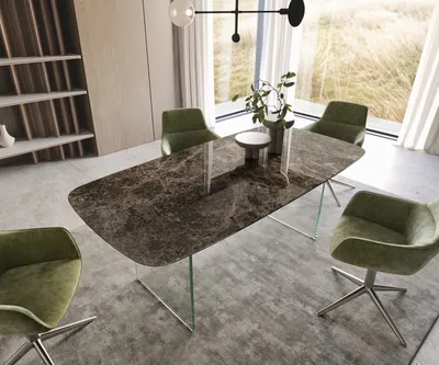 Produktbild von DELIFE Esstisch Edge Boot 200x100 Keramik Emperador Extra Lucidato Dunkelbraun Gestell Glas