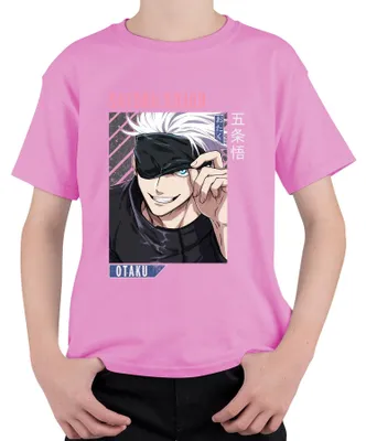 Obrázek produktu pro Satoru Gojou Jujutsu Kaisen Anime Otaku Páska přes oči Bílé vlasy Uni dětské tričko, růžová, 140 cm