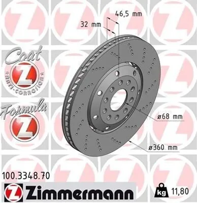 Produktbild von ZIMMERMANN Formula Z Coat Z Bremsscheibe Vorne Rechts für AUDI A4 Avant (8D5, B5) 360mm 100.3348.70