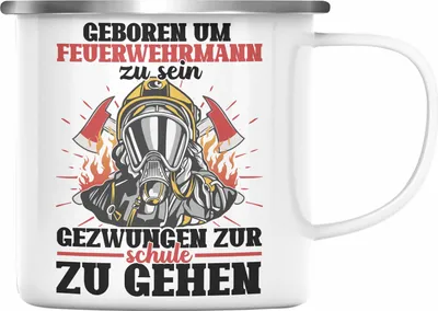 Produktbild von Trendation - Feuerwehr Emaille Tasse Sohn Jungs Geschenke Zubehör Lustig Kinder Geburtstag Gezwungen Zur Schule (Silber)