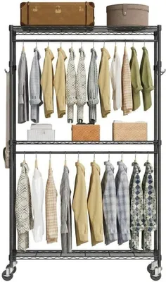 Produktbild von Kleiderständer, 40 x 115 x 183 cm, Kleiderschrank, mit Regalen & Rollen, offener Kleiderschrank mit Haken für Schlafzimmer, Wohnzimmer, Eingangsbereich