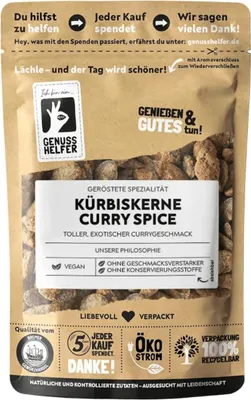 Produktbild von Kürbiskerne Curry Spice, geröstet, vegan, eigene Herstellung, Curry Geschmack, 100g