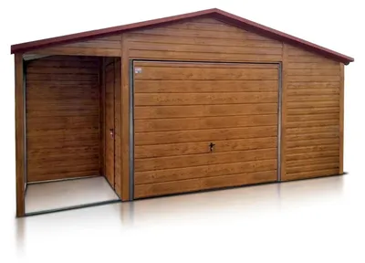Produktbild von Fertiggarage 6x6m Einzelgarage Satteldach Schwingtor Holzoptik