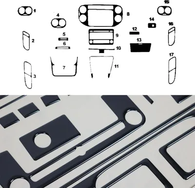 Immagine prodotto di Decorazione interna abitacolo per VW Tiguan 2007-2011 Piano Black Optics 17pcs