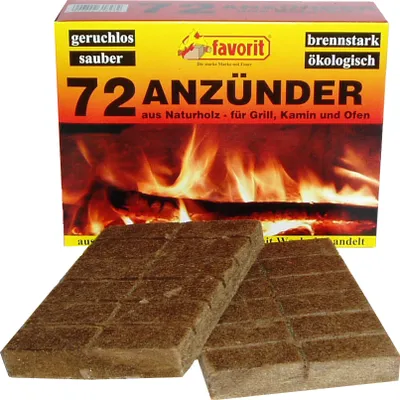 Produktbild von Zapaľovač Favorit na grilovanie, krb, kachle, z pravého dreva, vosk; 72 kusov, 1828