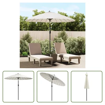 Image de Parasol The Living Store avec mât en aluminium, 270 cm, blanc sable