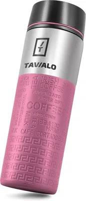 Imagen del producto de Taza térmica de acero inoxidable, 420 ml, color rosa, con silicona, ideal para bebidas calientes