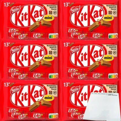 Produktbild von Nestle KitKat Mini, 13 Knusperwaffeln 6er Pack (6x217g Packung) + usy Block