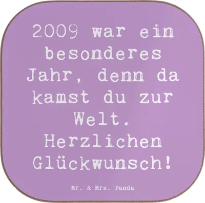 Produktbild von Mr. & Mrs. Panda Untersetzer für Gläser Spruch 2009 Geburtstag - Lavendeltraum - Geschenk, Alter, Happy Birthday, Holzuntersetzer, Jahr der Geburt, Geburtsjahr, Jahrgang