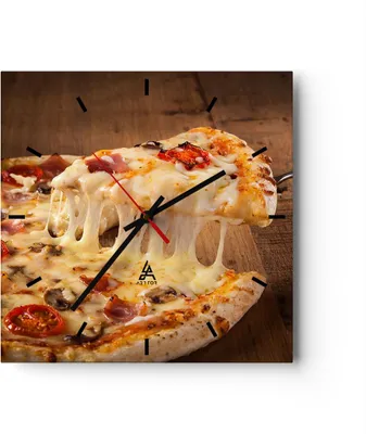 Produktbild von Wanduhr - Quadrat - Glasuhr - Pizza Käse Tomaten - 40x40cm - Schleichendes Uhrwerk - Lautlos - zum Aufhängen bereit - Dekoration Modern - Wanddekoration aus Glas - C3AC40x40-3784