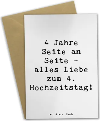 Produktbild von Mr. & Mrs. Panda Grußkarte Spruch 4. Hochzeitstag Seidenhochzeit - Weiß - Geschenk, osterkarten, Heirat, Geschenke, dankeskarten, einladungskarten, Heiraten, Jubiläum