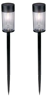 Produktbild von Grundig Solarlampen für Außen 2er Set - Solarleuchten Garten mit Erdspieß - Warmweißes Filamentlicht - Außenleuchte Wetterfest IP44 - Solar Lampe Outdoor Schwarz