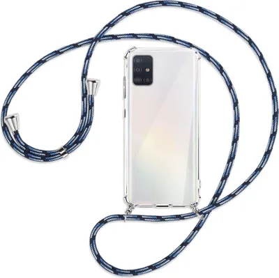 Produktbild von Handykette Backcover-Schutzhülle mit Band (Metall silberfarben) für Samsung Galaxy A51 (A515) - Blautöne