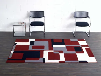 Produktbild von Kurzflor Teppich Retro rot/grau/schwarz/creme, Größe:160x230 cm