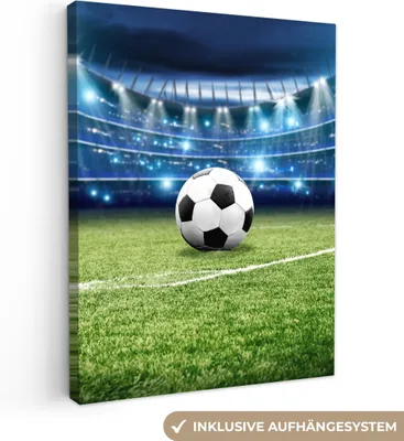 Produktbild von MuchoWow® - Leinwandbilder - Fußball - Stadion - Ball - Jungen, Wandbild, Wanddeko Bilder Wohnzimmer, 60x80 cm