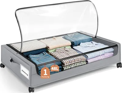 Image de Boîte de rangement pour sous le lit, avec roulettes, 48 litres