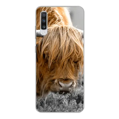 Produktbild von MuchoWow® Handyhülle Schutzhülle Hülle für Samsung Galaxy A70 Scottish Highlander - Pflanzen - Schwarz - Weiß Silikon Softcase Handy Hülle - Schutzhaube