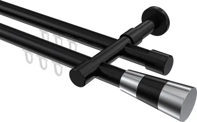 Produktbild von Interdeco Innenlaufstange / Gardinenstange mit Innenlauf Schwarz, Typ Prestige Tanara (Konus Bicolor), 20 mm Ø 2-läufig, 320 cm