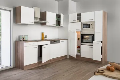 Produktbild von Küche Küchenzeile Leerblock Einbauküche Eiche York Weiß Oliver 370 cm Respekta