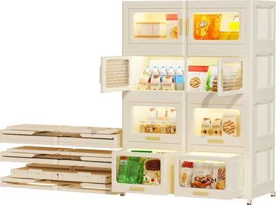 Produktbild von Heikoeco® Faltbarer Kleiderschrank, Mehrzweckschrank weiß mit 4 Fächern, Bücherregal aus hochwertigem Kunststoff (2 Flügeltür + 2 Schublade)