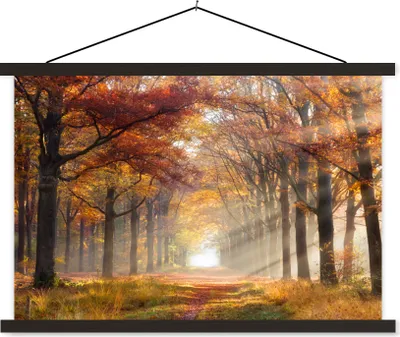 Produktbild von MuchoWow® Textilposter Herbst - Wald - Baum 150x100 cm mit schwarzem Rahmen - Schlafzimmer