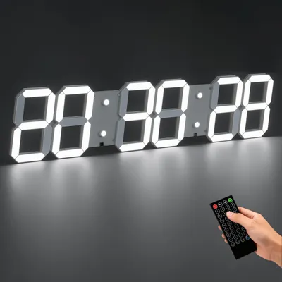 Digitale Wandklok 66,5 cm 3D LED mit Fernbedienung, weiß