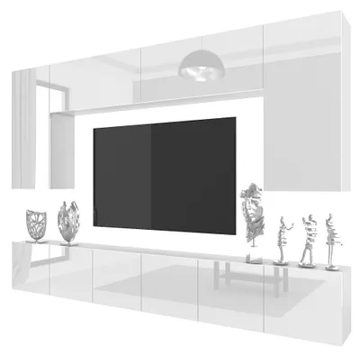 Produktbild von BELINI Wohnwand MILANO 2 Wohnzimmer 300 cm - Weiß Hochglanz, Moderne Schrankwand Set, Anbauwand TV-Schrank Griffloses System