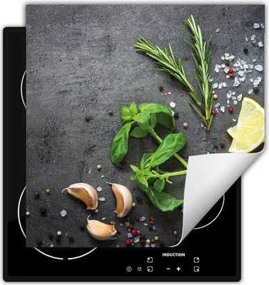 Produktbild von DarHaus Herdabdeckplatte 60x52 cm Anti Rutsch Matte Aufrollbar, schiefer - Kräuter
