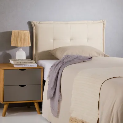 Produktbild von Kopfteil JALEYA mit Holzbeinen 90 cm in beige - gepolsterte Bettrückwand, Kopfende für Einzelbett, Headboard mit Stoffbezug