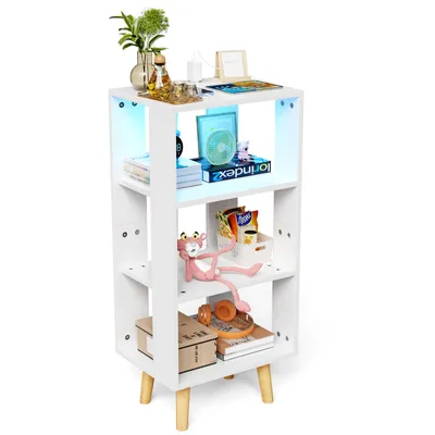 Produktbild von Nachttisch Beistelltisch mit Lichtern 3 Ebenen offenes Fach 40x30x87.5cm Weiß
