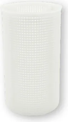 A white, cylindrical, perforated basket.