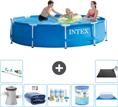Immagine prodotto di Piscina Intex con struttura rotonda - 305 x 76 cm - blu - pompa inclusa - tenda da sole - pacchetto manutenzione - filtro - telo di fondo - aspirapolvere - tappeto solare