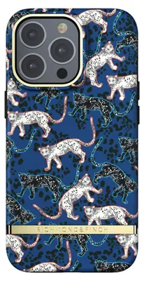 A close-up view of a phone case with a leopard pattern.