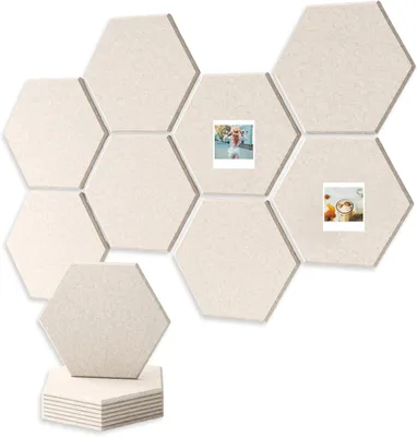 Image de Panneau mural en feutre, composé de 8 pièces, adhésif, de couleur crème, comprenant 30 punaises, idéal pour un bureau