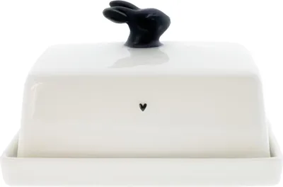 Produktbild von Butterdose BUNNY mit Hase weiß schwarz 12x14,5cm Keramik Bastion Collections