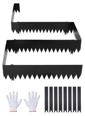 Image de Bordure de pelouse - Bordure de parterre et de passage - Lot de 6 - 1016 x 254 mm - Acier galvanisé - Avec 8 clips de fixation - Pour parterres et allées de jardin - Noir