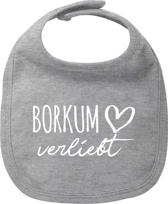 Produktbild von Huuraa Baby Lätzchen Borkum verliebt Heather Grey Klettverschluss  Baumwolle Latz Geschenkidee
