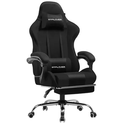 Obrázok produktu pre GTPLAYER Kancelárske kreslo Herné kreslo Látkové herné kreslo Ergonomické herné kreslo s opierkou nôh, bedrovou opierkou hlavy, čalúnené herné kreslo, čierne