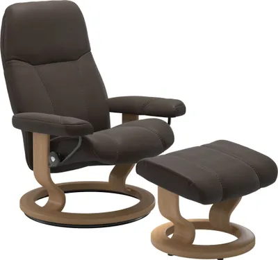 Produktbild von Stressless® Relaxsessel Consul L Classic, mit Hocker, Leder Batick braun, Holz eichefarben gebeizt, Qualitätsmöbel aus Norwegen