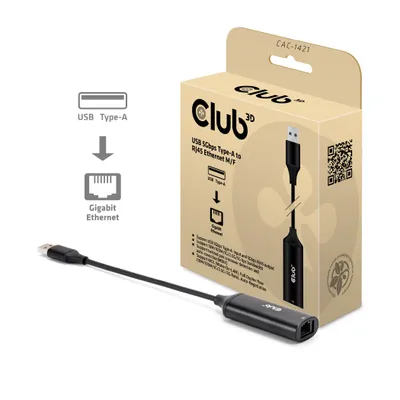 Produktbild von CLUB3D CAC-1421, USB Type-A, RJ45, 0,245 m, Schwarz