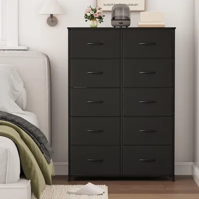 Produktbild von Kommode mit 10 Stoffschubladen Schwarz 30x80x114,5 cm