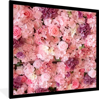 Produktbild von MuchoWow® Gerahmtes Poster Blumen - Rosa - Rosen 40x40 cm - Poster mit Schwarzem Bilderrahmen Wandposter Rahmen Foto Bilder - Mit Rahmen - Wanddekoration Schlafzimmer