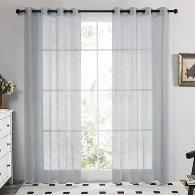 Imagen del producto de Cortinas transparentes Famanu, elegantes y cómodas, juego de 2, 140 x 180 cm, color gris