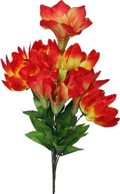 Zdjęcie produktu dla Sztuczny Bukiet 9 kwiatów - Mix Amarylis i Lilia, Kolor Czerwony, Wysokość 58cm