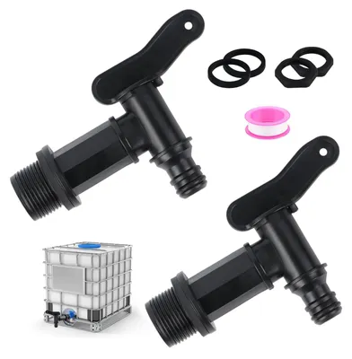 Image de Robinet de vidange en plastique pour réservoir d'eau de pluie et cuve, 3/4 de pouce, noir