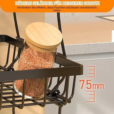 Obrázok produktu pre Famanu kuchynský vozík na kolieskach s 4 úrovňami – čierna farba, úsporný a mobilný