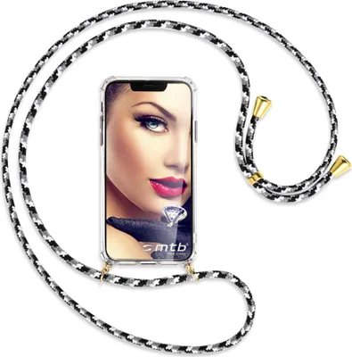 Produktbild von Handykette Backcover-Schutzhülle mit Band (Metall goldfarben) für ZTE nubia Red Magic 8 Pro (6.8'') - schwarz/grau/weiß