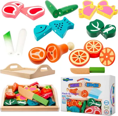 Produktbild von Kinderküche Zubehör Spielküche Fleisch Fisch Gemüse Schneiden ausHolz